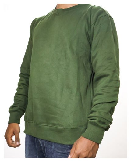Men's Solid Olive Green Crew Neck Sweatshirt | Premium Fleece Cotton Blend | Relaxed Fit Casual Pullover