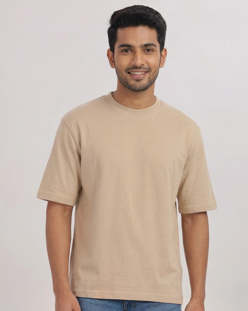 Men's Premium Sand Beige Oversized Cotton Tee