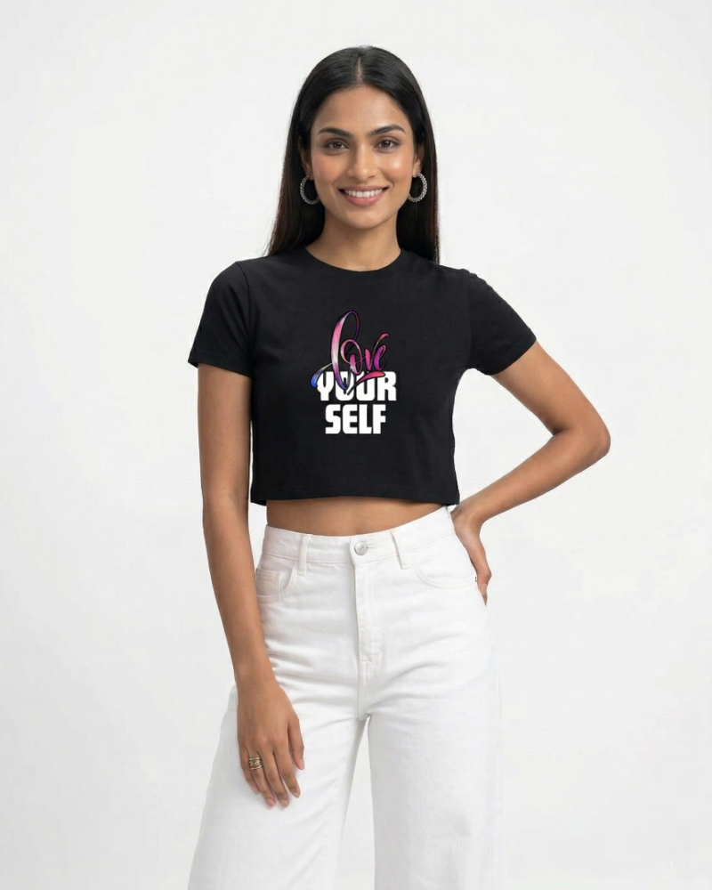 The "Love Yourself" Script & Block Graphic Crop Tee