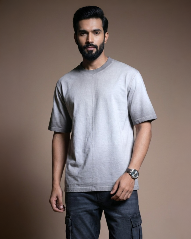 Men's Grey Sunfade Oversized Heavyweight Cotton T-shirt