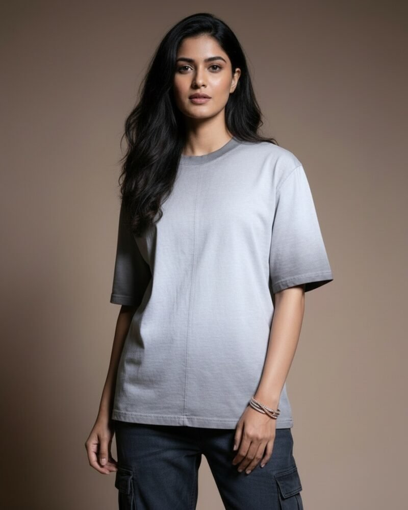Womens Grey Sunfade Oversized Heavyweight Cotton T-shirt