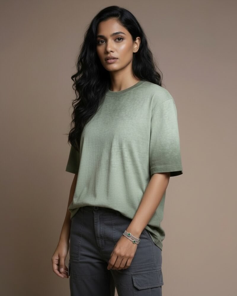 Women Green Sun Faded Oversized Tee