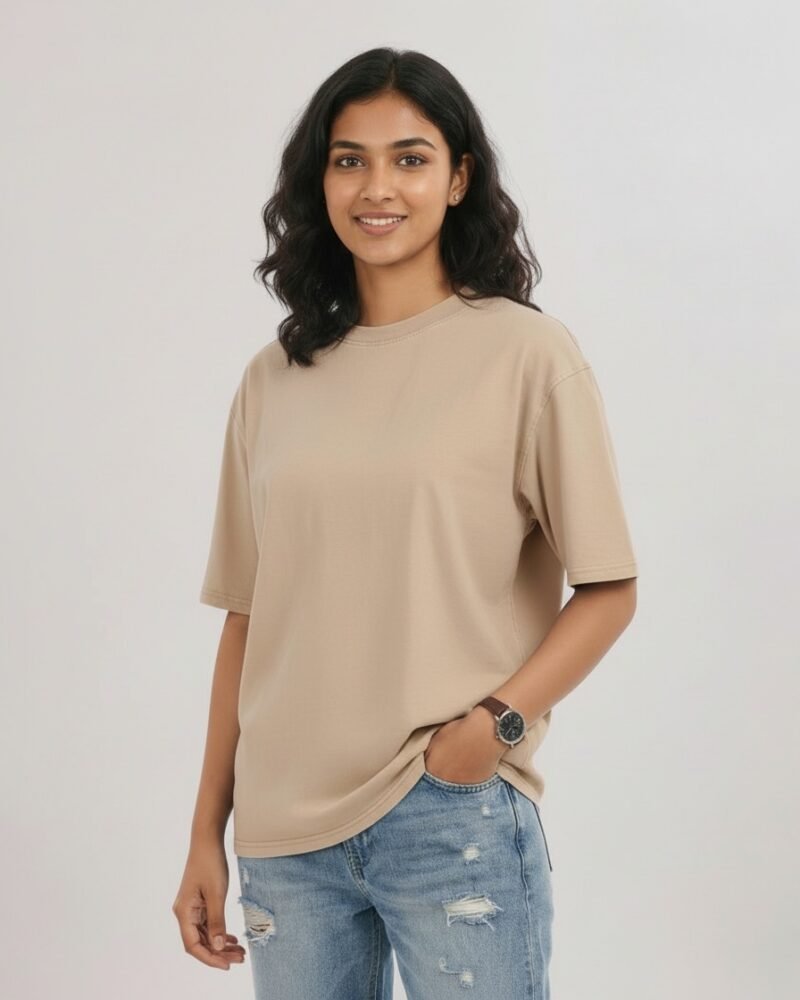 Women Premium Sand Beige Oversized Cotton Tee